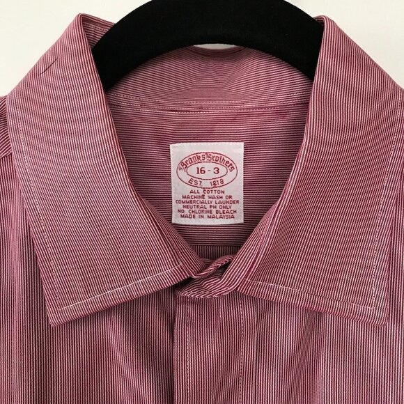 Brooks Brothers Men's Raspberry Red Fine Striped Shirt 100% cotton Sz 16 - 33 - Picture 4 of 15